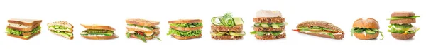 Набір Смачних Бутербродів Огірків Білому Тлі — стокове фото