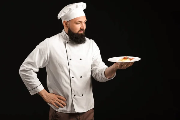 Chef Masculino Guapo Sobre Fondo Oscuro —  Fotos de Stock