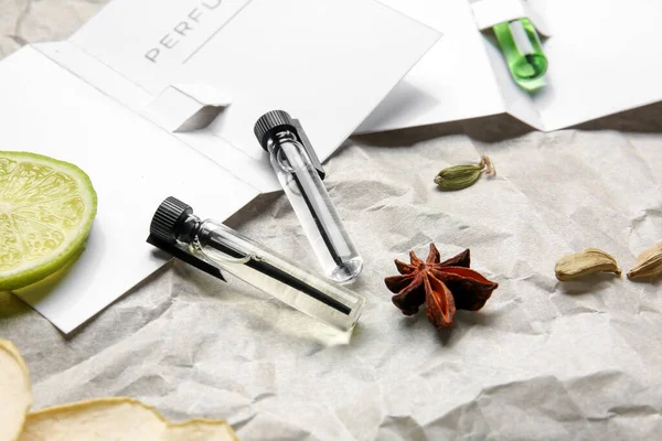 Perfume Samples Ingredients Parchment — Stock Photo, Image