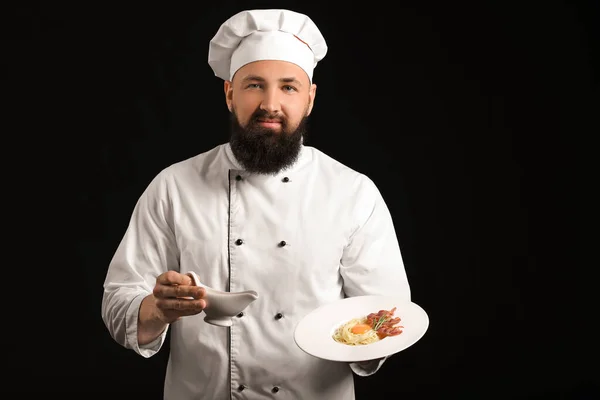 Handsome Male Chef Dark Background — Stock Photo, Image