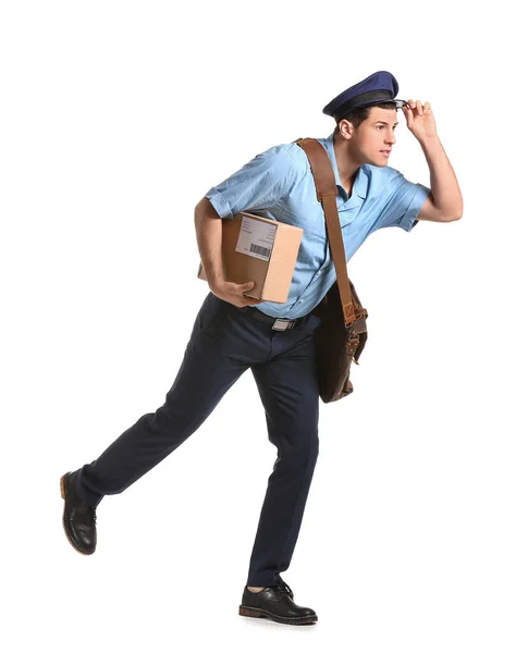 Handsome Running Postman White Background — Stock Photo, Image