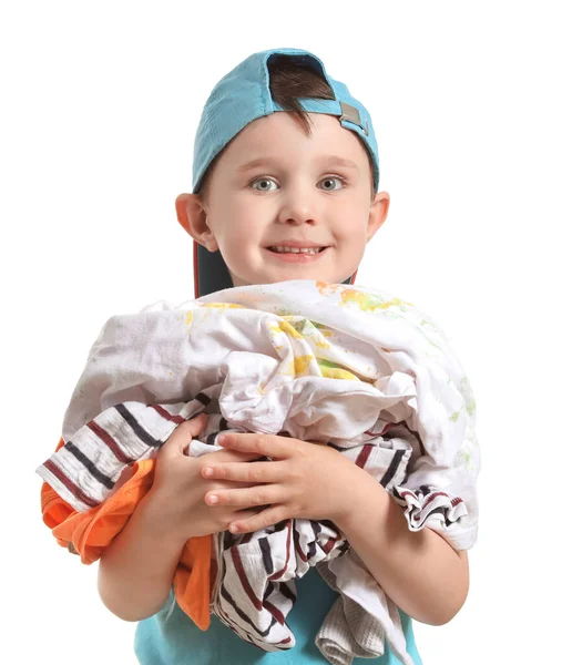 Little Boy Laundry White Background — Stock Photo, Image