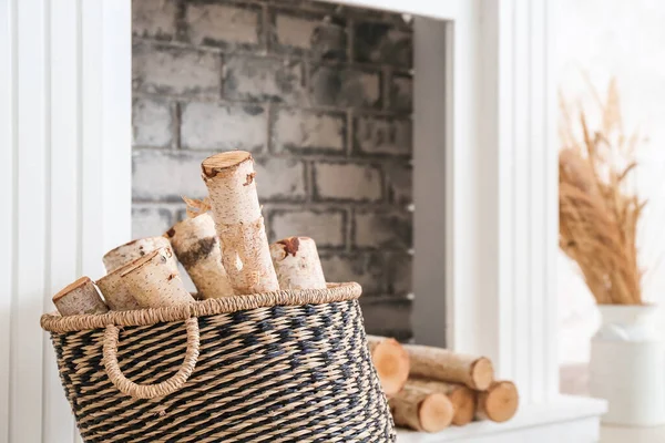 Wicker Basket Firewood Room — Stock Photo, Image