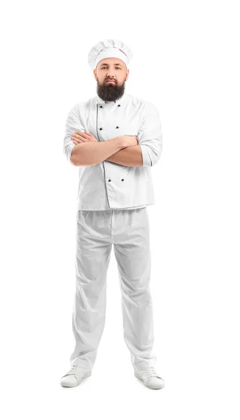 Knappe Mannelijke Chef Kok Witte Achtergrond — Stockfoto