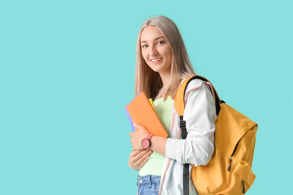 stock image Beautiful student on color background