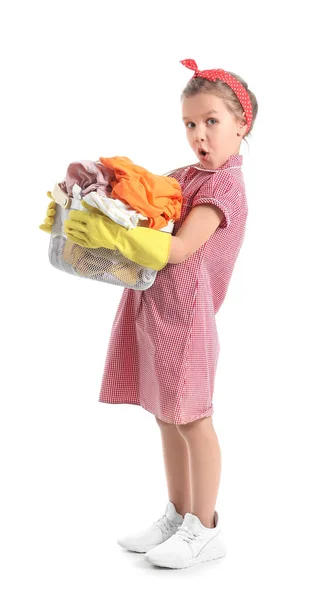 Menina Com Roupa Suja Fundo Branco — Fotografia de Stock