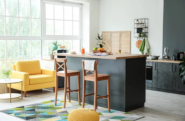 Interior Modern Kitchen Stylish Table — Stock Photo, Image