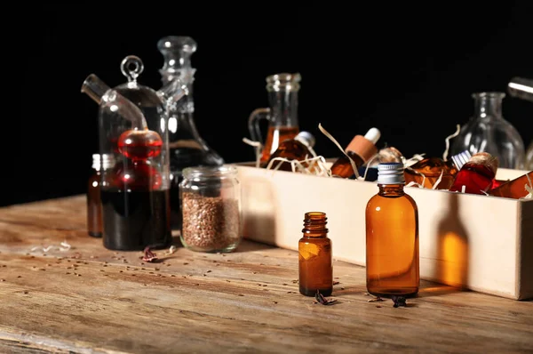 Different Potions Alchemist Table — Stock Photo, Image