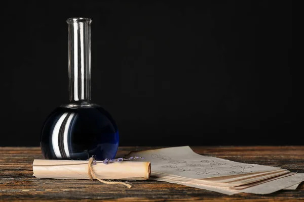 Potion Paper Sheets Alchemist Table — Stock Photo, Image