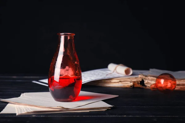Potions Paper Sheets Alchemist Table — Stock Photo, Image