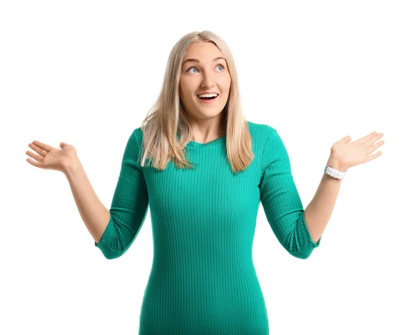 Excited Young Woman White Background — Stock Photo, Image