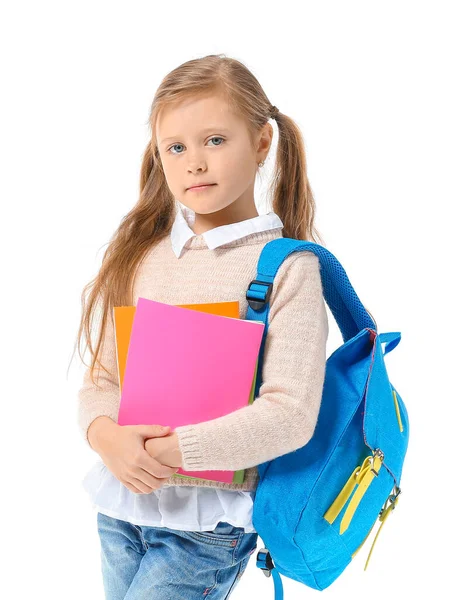Beyaz Arka Planda Küçük Tatlı Bir Kız Öğrenci — Stok fotoğraf