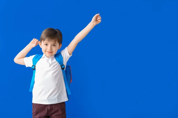 Cute Little Schoolboy Color Background — Stock Photo, Image