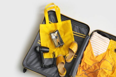 Bavulu beyaz arkaplanda aç