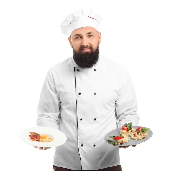 Chef Masculino Guapo Sobre Fondo Blanco —  Fotos de Stock