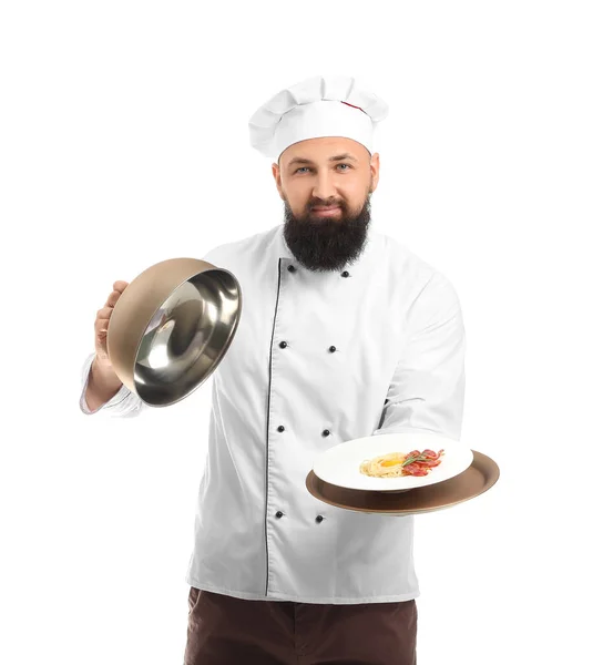 Chef Masculino Guapo Sobre Fondo Blanco — Foto de Stock