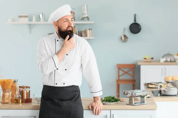 Portrait Handsome Male Chef Kitchen — Stock Photo, Image