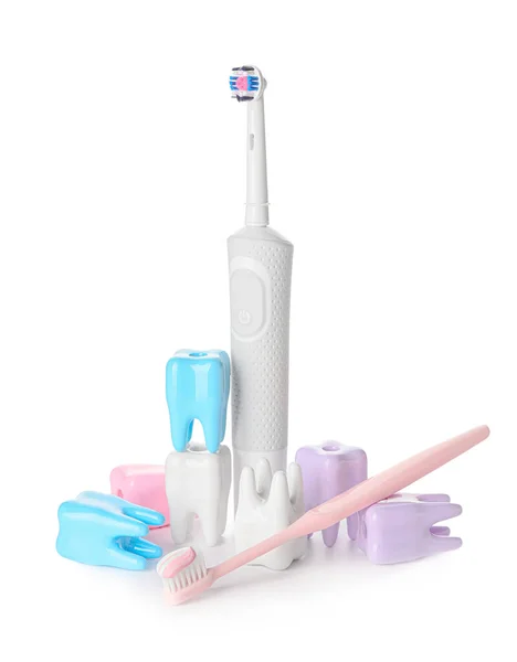 Toothbrushes Paste Teeth White Background — Stock Photo, Image