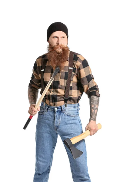 Handsome Lumberjack White Background — Stock Photo, Image