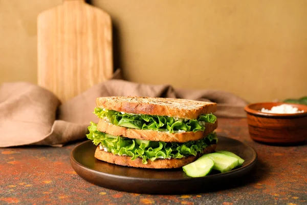 Plate Tasty Cucumber Sandwich Table — Stock Photo, Image