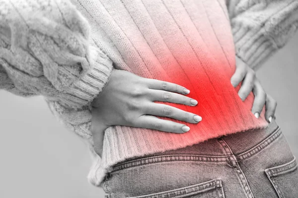 Young Woman Suffering Back Pain Closeup — Stock Photo, Image