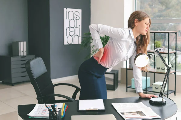 Young Businesswoman Suffering Back Pain Office — Stock Photo, Image