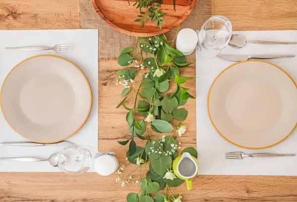 Beautiful Table Setting Wooden Background — Stock Photo, Image