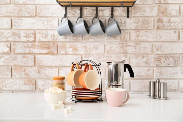 Holder Cups Saucers Kitchen Table — Stock Photo, Image