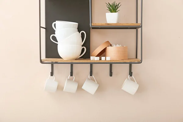 Shelf Cups Light Wall — Stock Photo, Image
