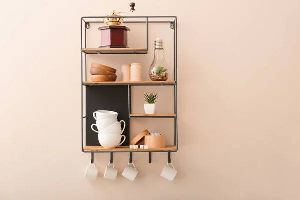 Shelf Cups Light Wall — Stock Photo, Image