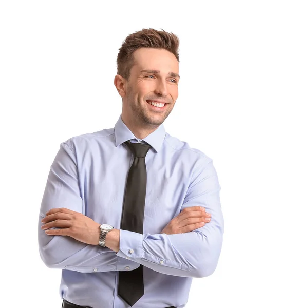 Retrato Hombre Negocios Guapo Sobre Fondo Blanco — Foto de Stock