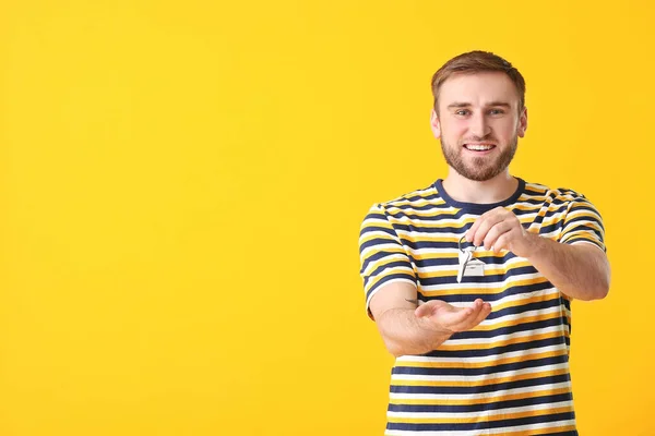 Happy Young Man Key Color Background — Stock Photo, Image