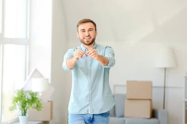 Happy Young Man His New Flat Moving Day — Stock Photo, Image