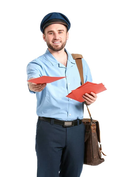 Handsome Young Postman White Background — Stock Photo, Image