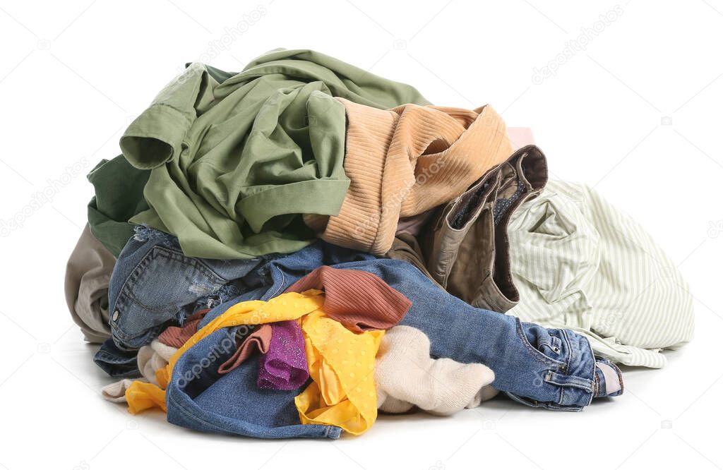 Heap of clothes on white background