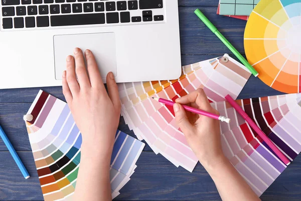 Designer Working Color Palettes Top View — Stock Photo, Image