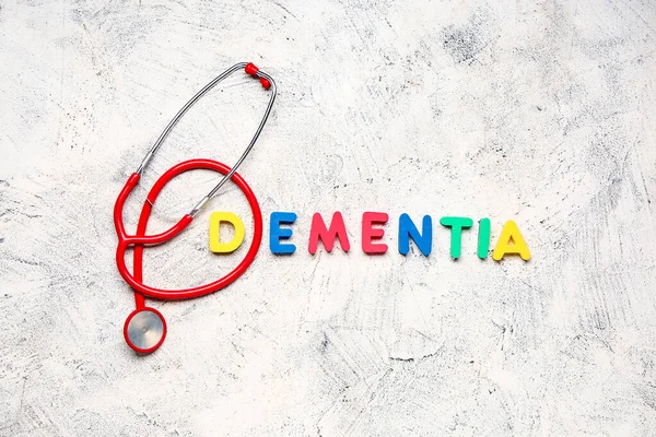 Word Dementia Stethoscope Light Background — Stock Photo, Image