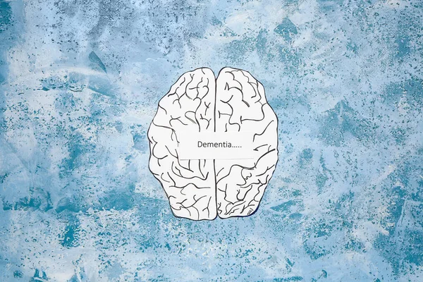Wort Dementia Mit Menschlichem Gehirn Auf Farbigem Hintergrund — Stockfoto