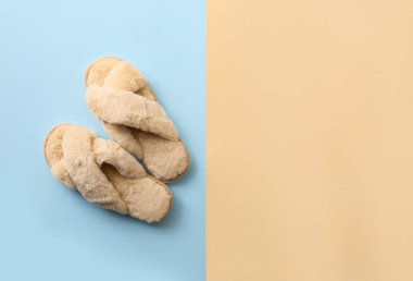 Renkli arka planda bir çift yumuşak terlik