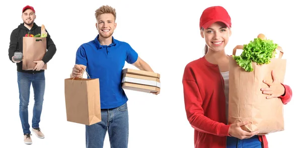 Couriers Food Delivery Service White Background — Stock Photo, Image