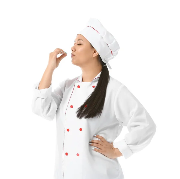 Belle Chef Asiatique Sur Fond Blanc — Photo