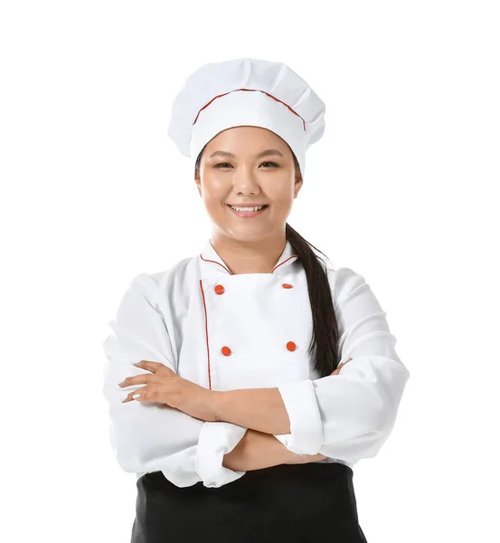 Belle Chef Asiatique Sur Fond Blanc — Photo