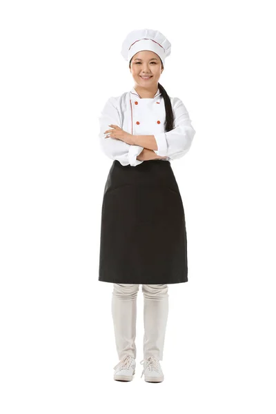 Belle Chef Asiatique Sur Fond Blanc — Photo