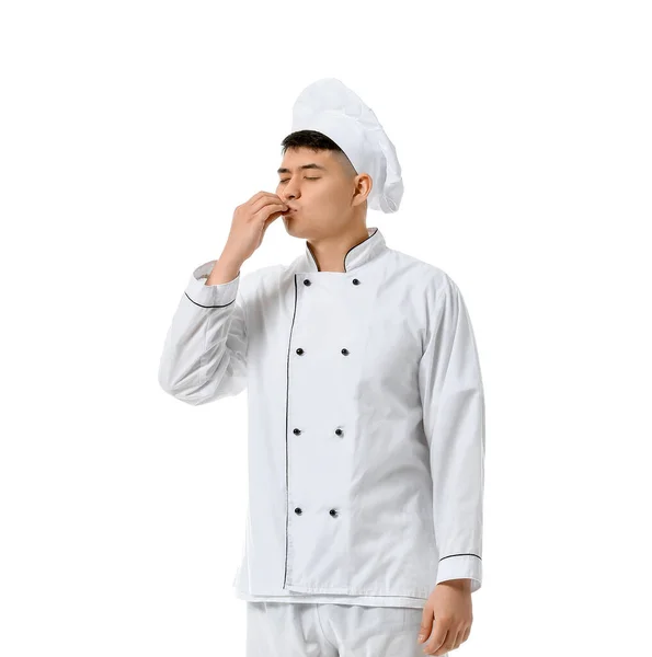 Chef Asiático Guapo Sobre Fondo Blanco — Foto de Stock