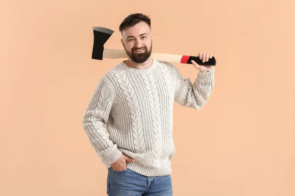 Handsome Lumberjack Color Background — Stock Photo, Image