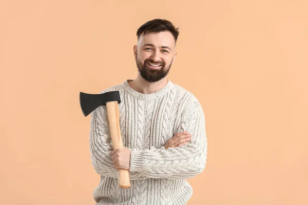 Handsome Lumberjack Color Background — Stock Photo, Image