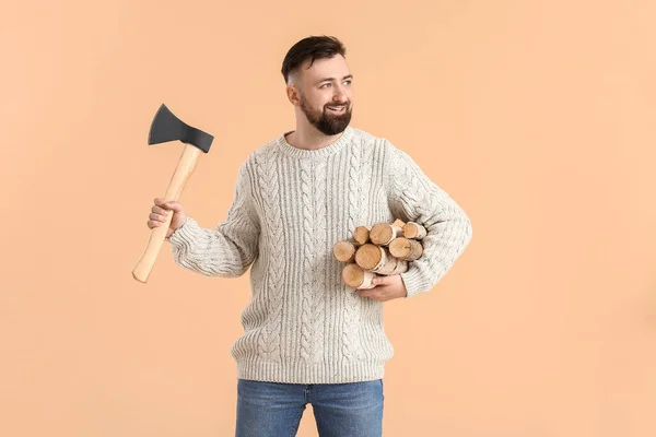 Handsome Lumberjack Color Background — Stock Photo, Image