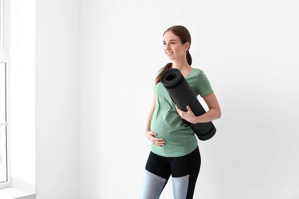 Young Pregnant Woman Yoga Mat Gym — Stock Photo, Image
