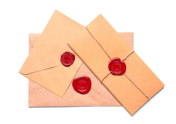 Envelopes Wax Seal Stamps Notary Public White Background — Stock Photo, Image