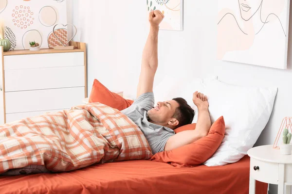 Morning Young Man Bed — Stock Photo, Image